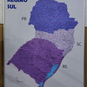 mapa da região sul do brasil com divisões de cidades