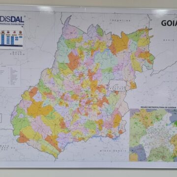 mapa do estado de goiás com municípios coloridos e rodovias